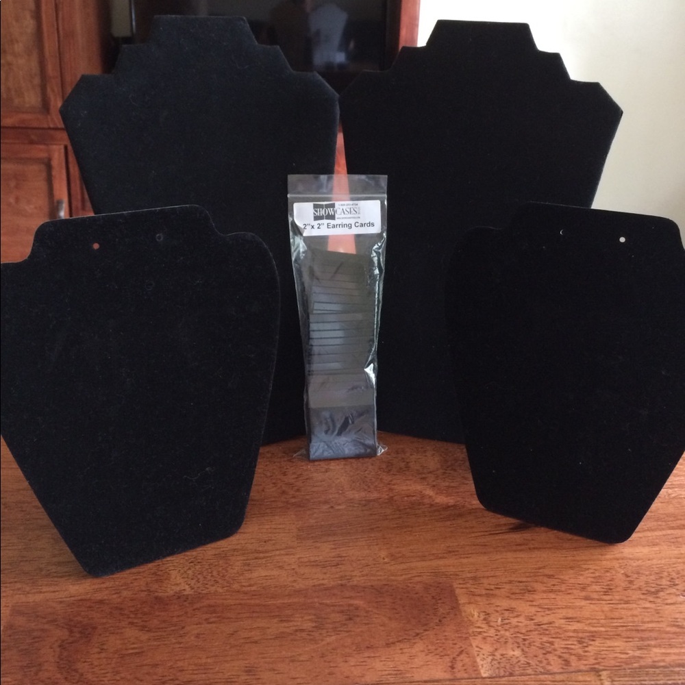 Set of four necklace stands and earring cards