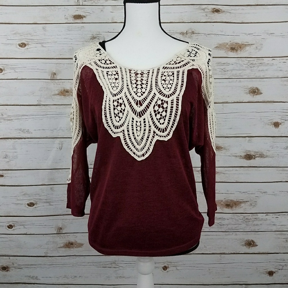 {Rue21} NWT Burgundy Lace Detail Knit Top-Small