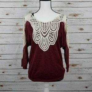 {Rue21} NWT Burgundy Lace Detail Knit Top-Small