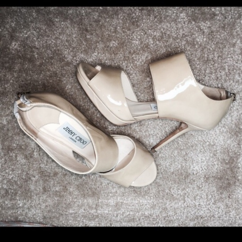 Jimmy Choo Beige Patent Leather Lagoon Ankle Heels