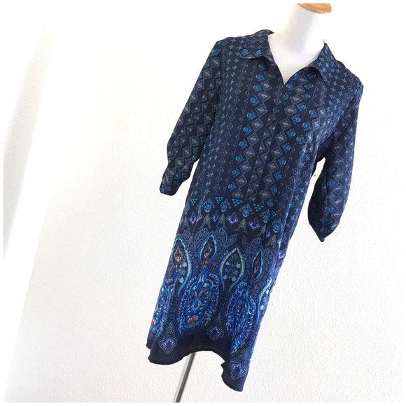 Blue Boho Popover Shirt Dress - Picture 1 of 1