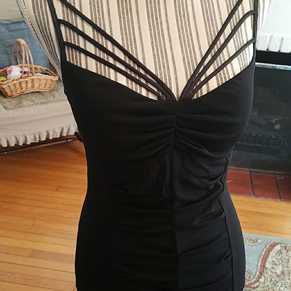 Dangerous Black Strappy Pleated Dress Nwot sz L - Picture 2 of 4