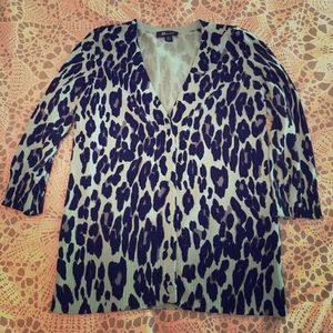 3/4 teal leopard print v-neck cardigan