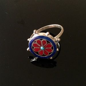 Silver ring with semiprecious stone inlays