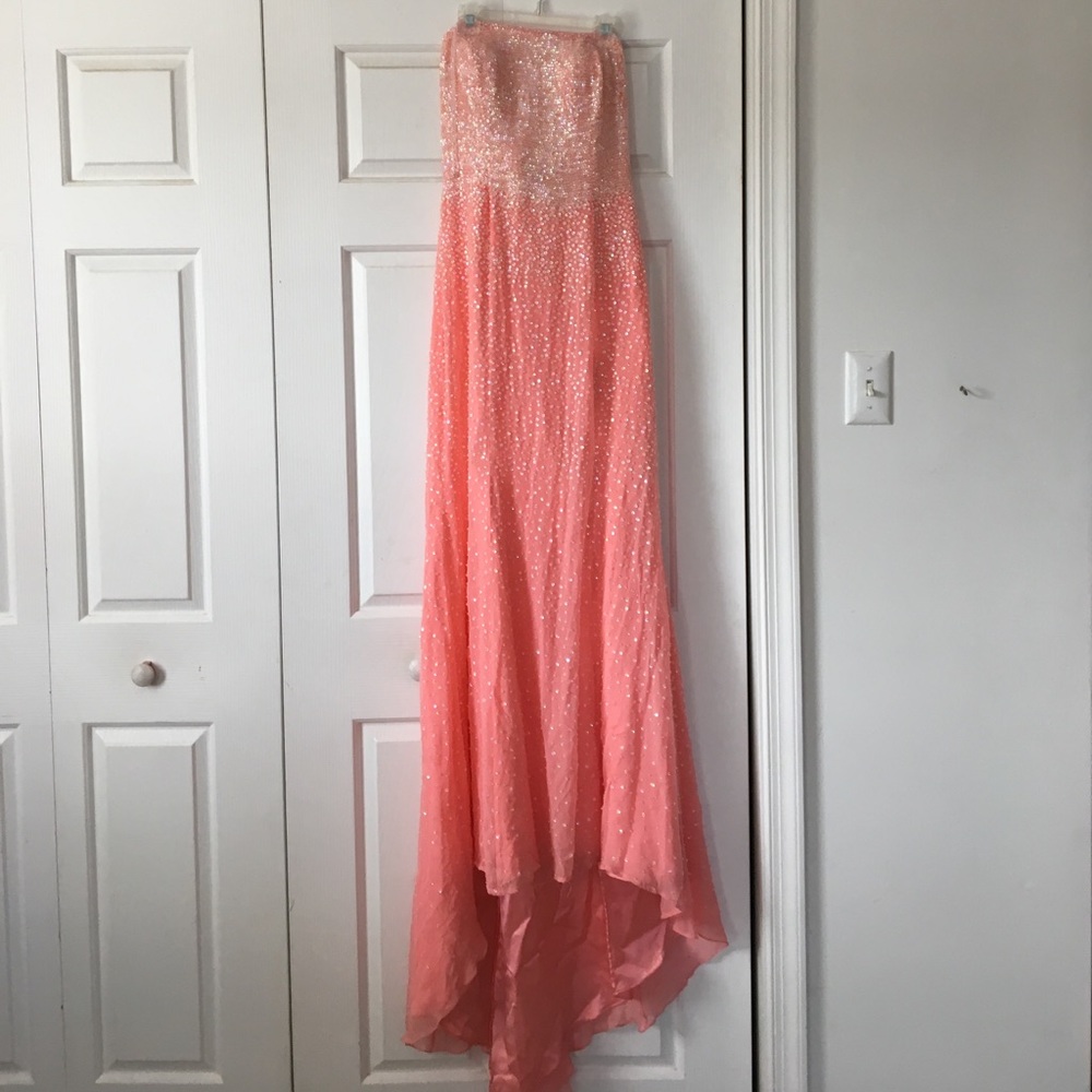 Coral and sequins long prom dress