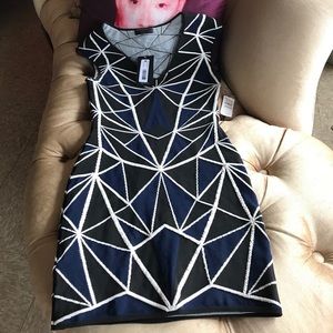 RVN jacquard V neck sheath dress