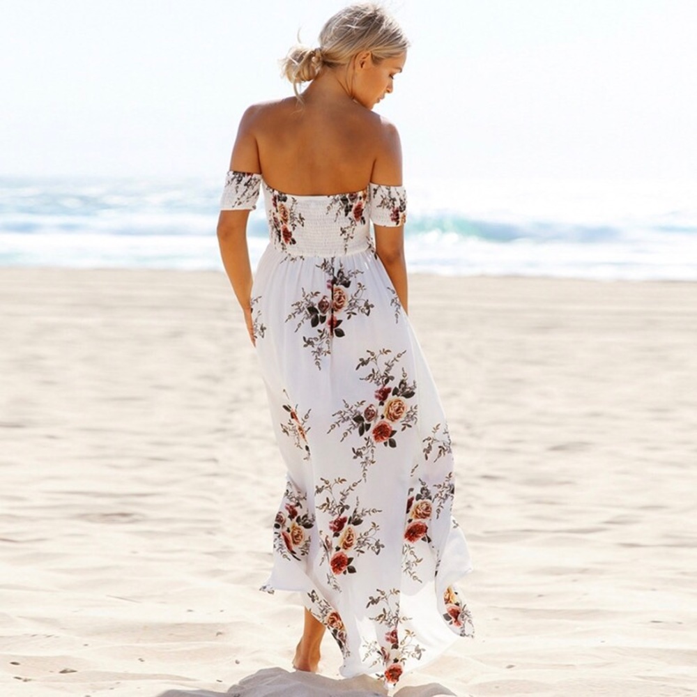 Off Shoulder Floral Faux Wrap Dress - Picture 2 of 5