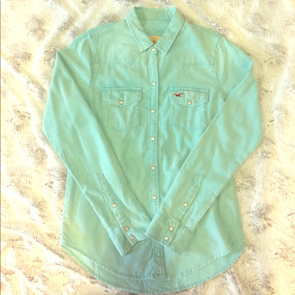 NWOT Hollister Tiffany Blue Corduroy Shirt - Picture 2 of 3