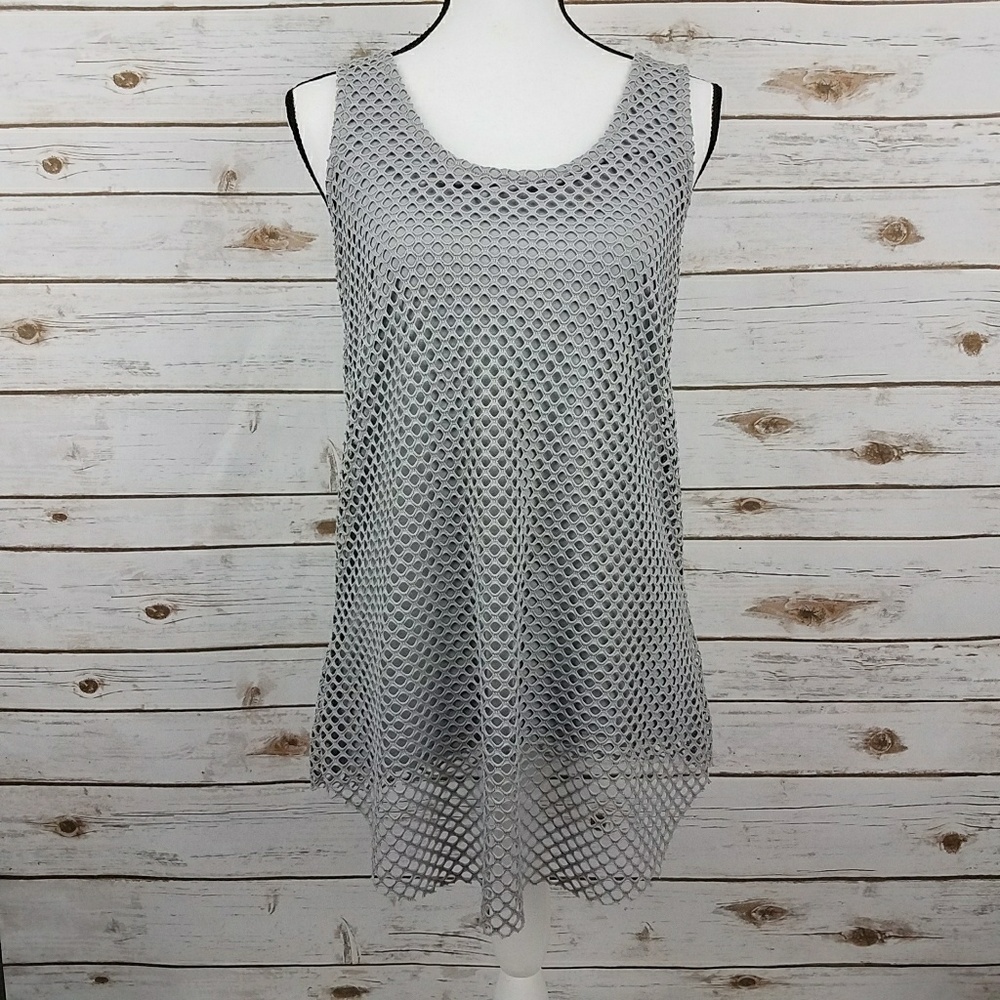 {Rain} Gray Mesh Overlay Lined Tank Tunic-Medium