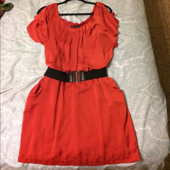 Silky soft orange belted Dress w/ Pockets!! - Picture 1 of 3