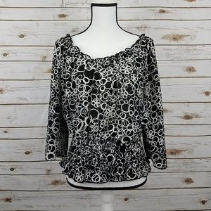{CATO} Black/White Circle Print Silky Top-Medium