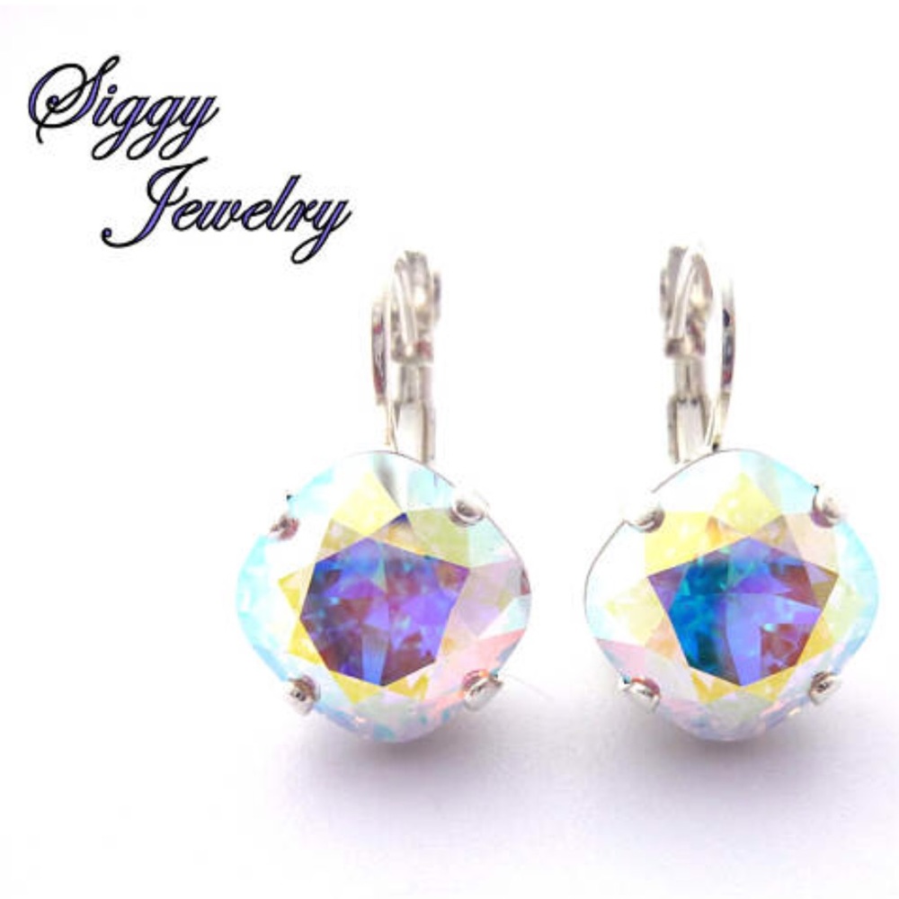 Swarovski Square Crystal Earrings, 12mm Crystal AB