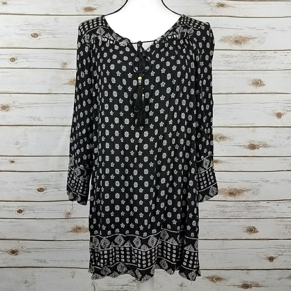 {ANGIE} Black/White Boho Dress/Tunic-Small