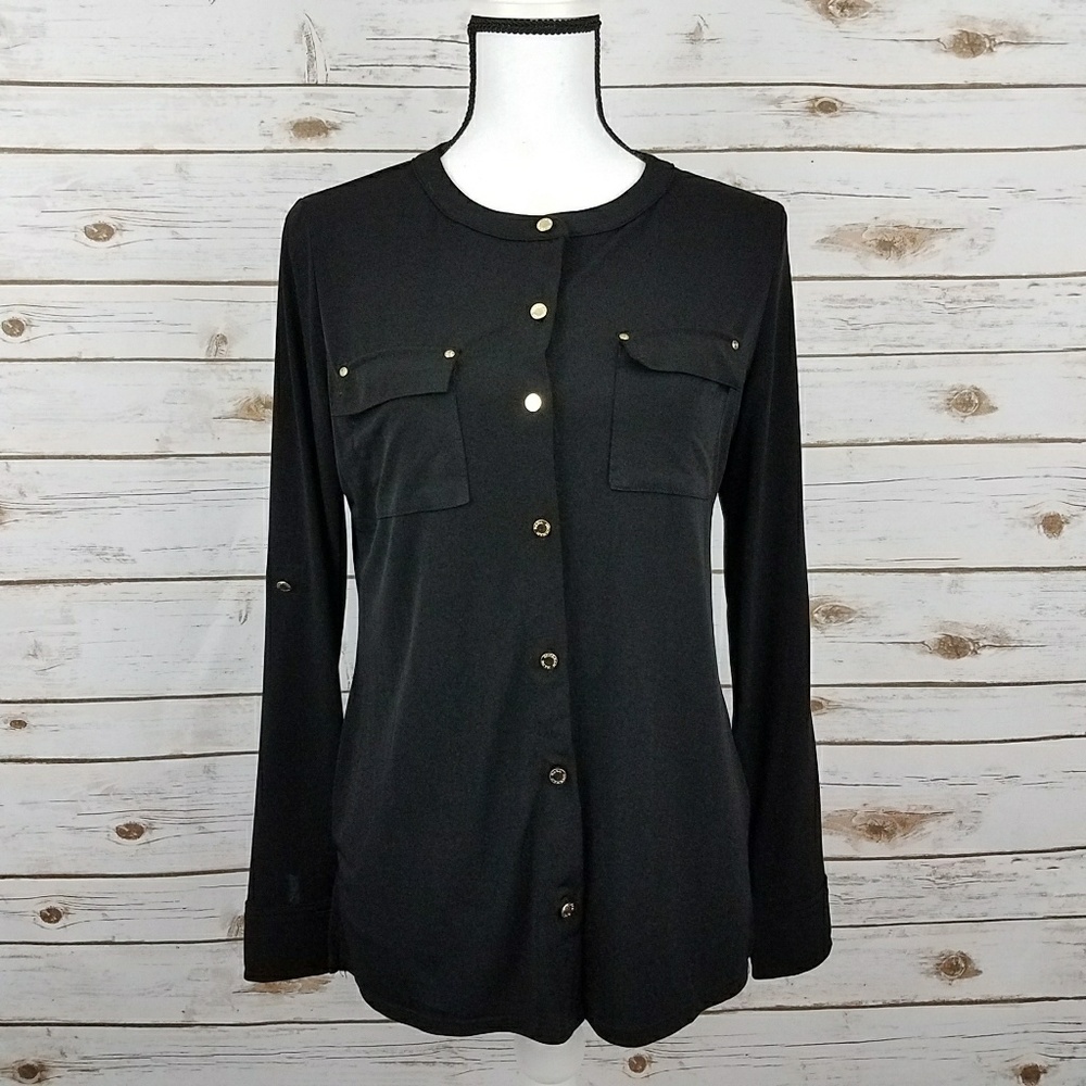 {Dana Buckman} Silky Black Blouse-Small