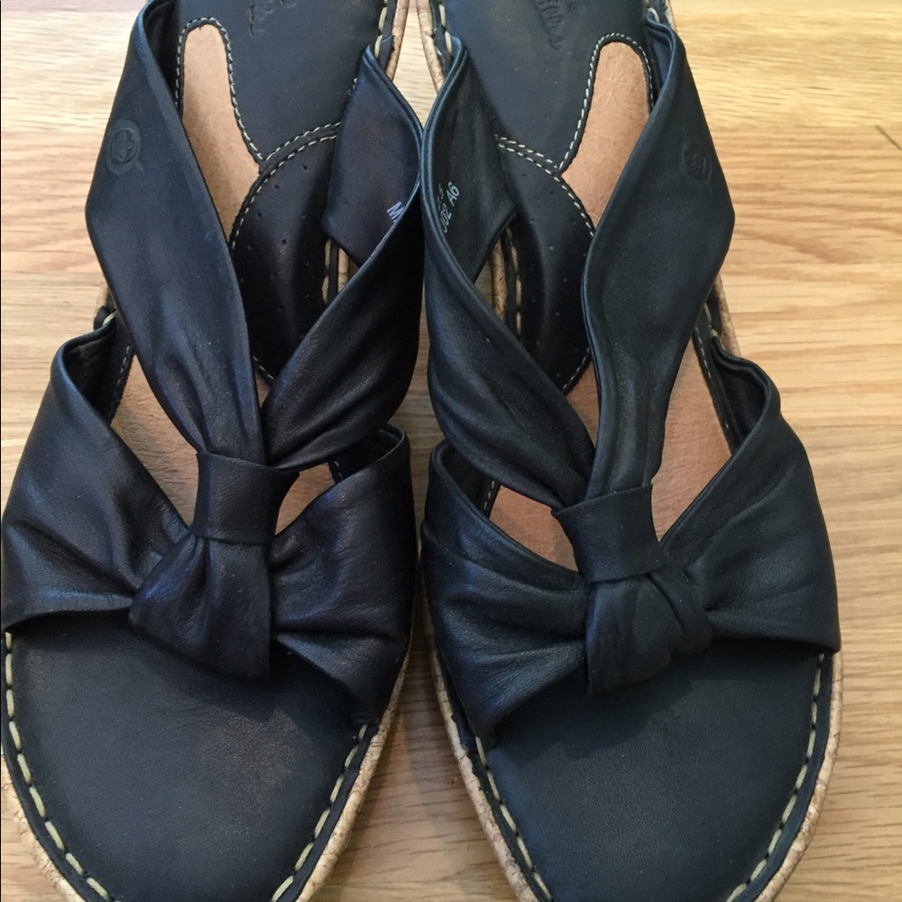Black Born Leather slide w Cork Wedge 9