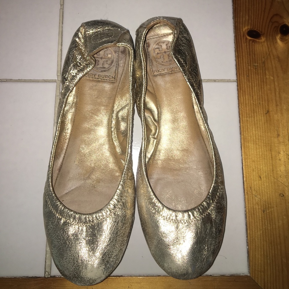 Gold Tory Butch flats
