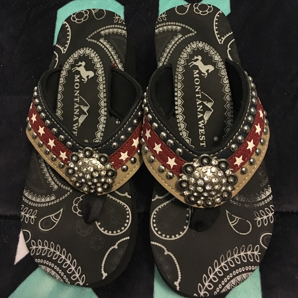 Montana West western rhinestone flip flops