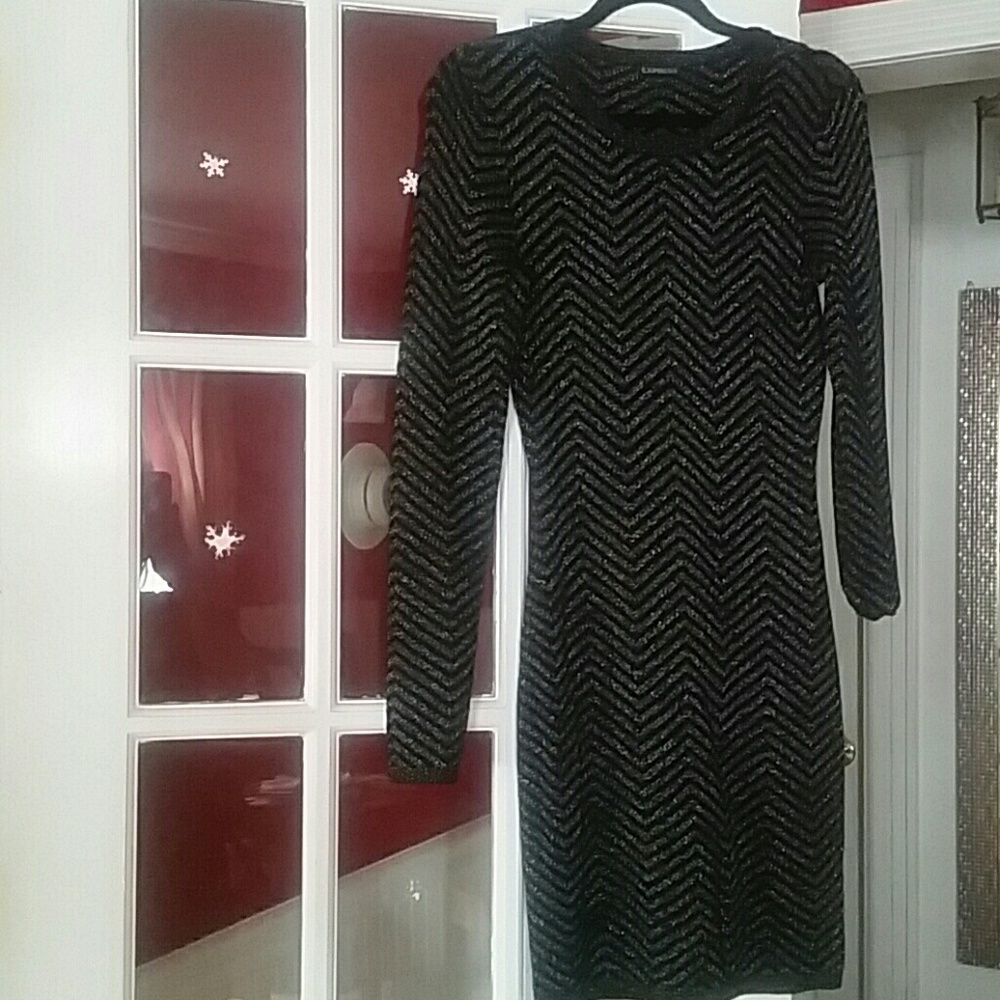 Express small black and silver dress long sleeve