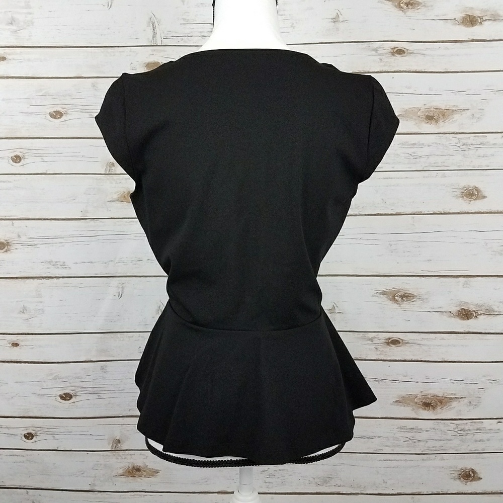 {Limited} Black Faux Wrap Front Peplum Top-Medium - Picture 2 of 7