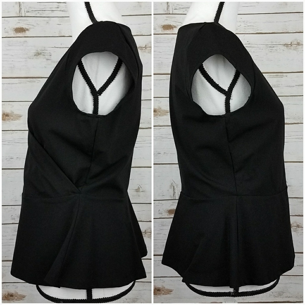 {Limited} Black Faux Wrap Front Peplum Top-Medium - Picture 3 of 7