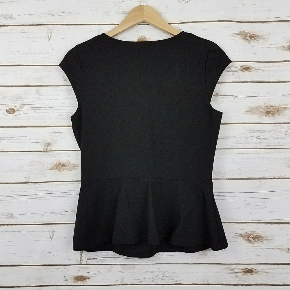{Limited} Black Faux Wrap Front Peplum Top-Medium - Picture 6 of 7