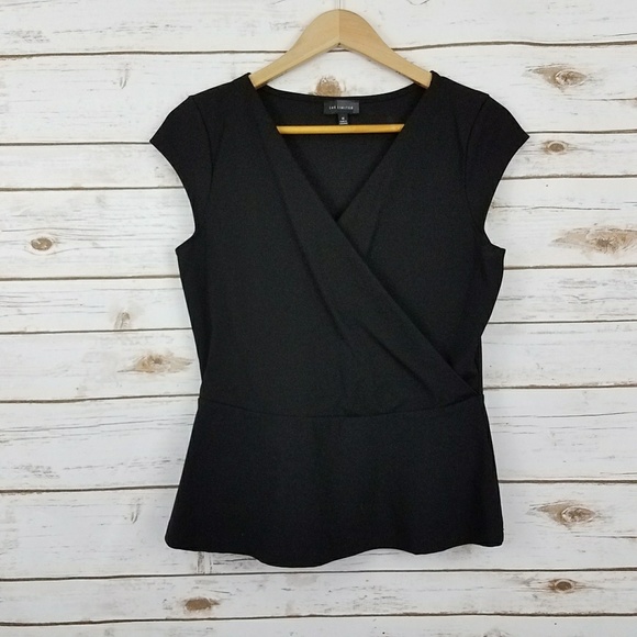 {Limited} Black Faux Wrap Front Peplum Top-Medium - Picture 5 of 7