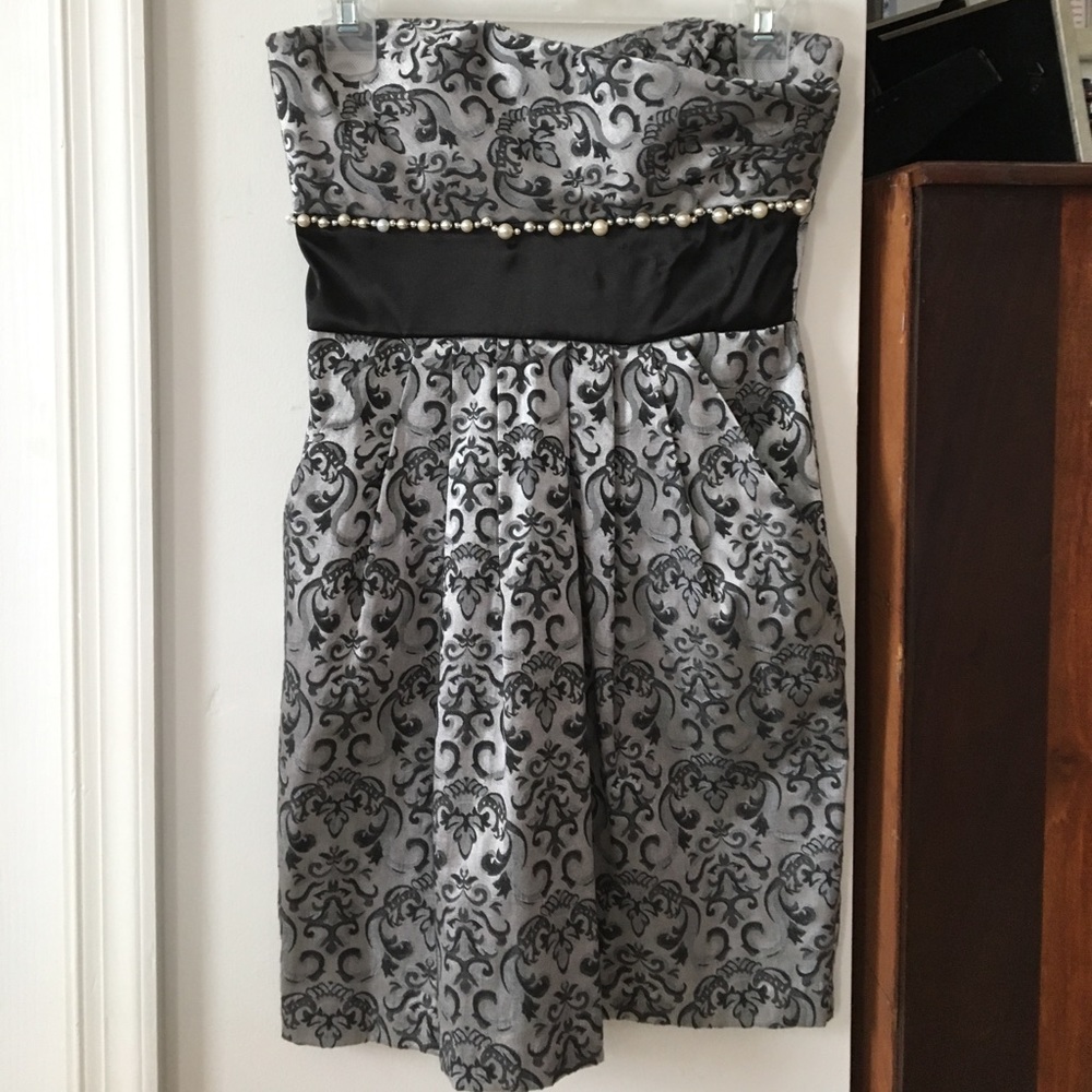 Silver and black, hand beaded cocktail dress