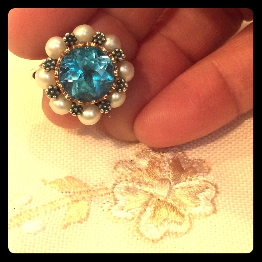 Silver, Pearl and possibly Topaz ring