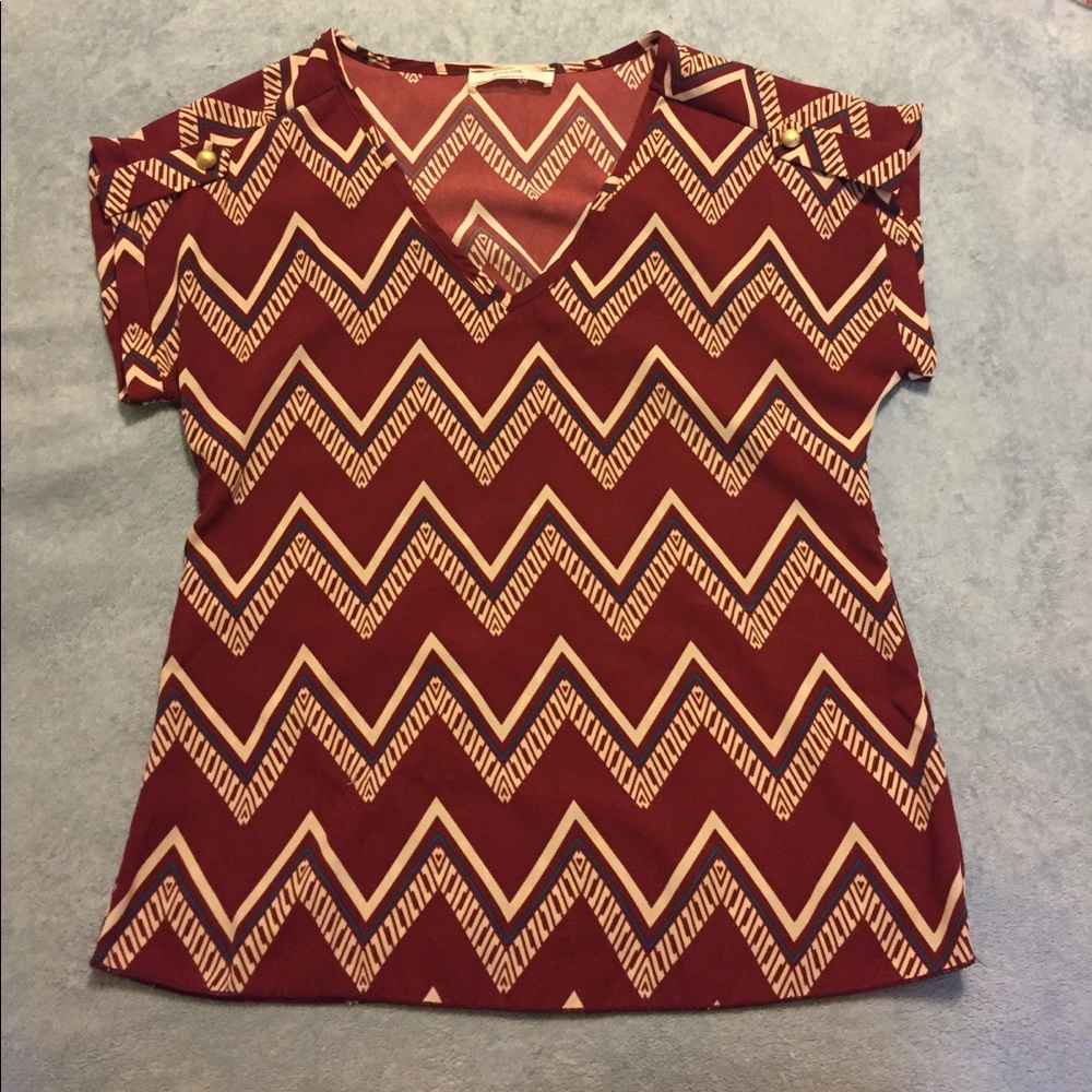 NWOT ModCloth maroon blouse with chevron pattern