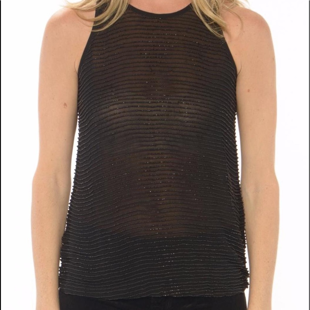 L'Agence Leah Beaded Chiffon Black Top