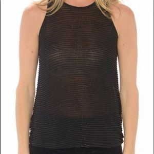 L'Agence Leah Beaded Chiffon Black Top