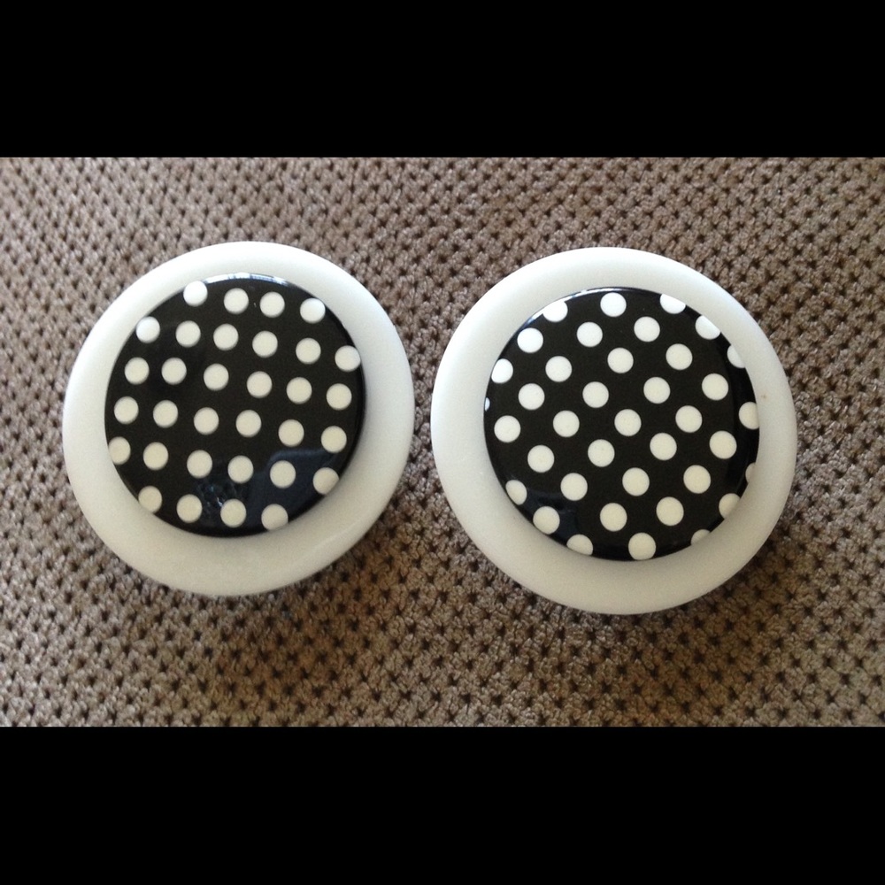 Large vintage black and white dots earrings