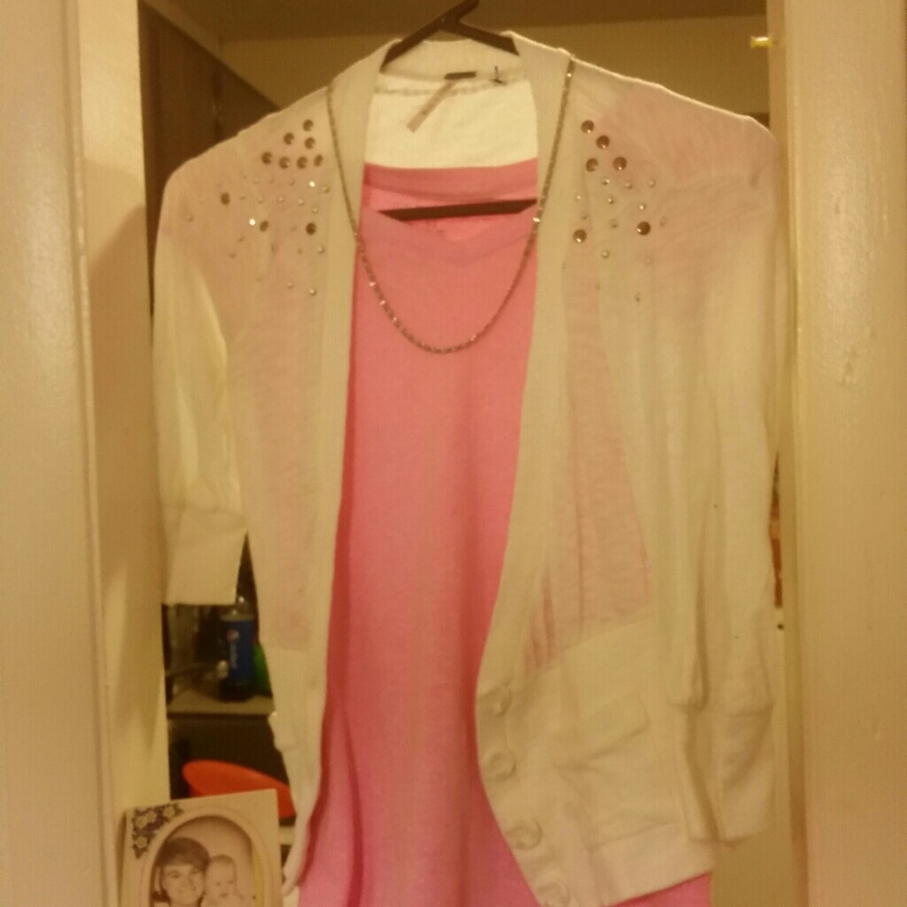 White over shirt with copper and silver  sequence