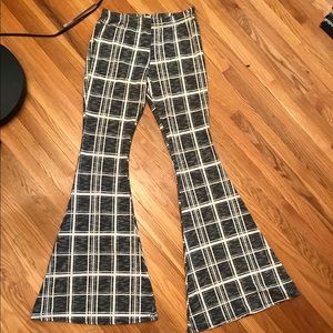 Striped plaid GIANT stretchy bell bottoms NWOT