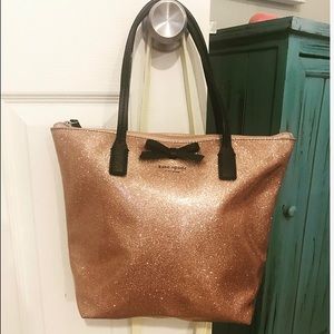 KATE SPADE rose gold glitter bucket purse