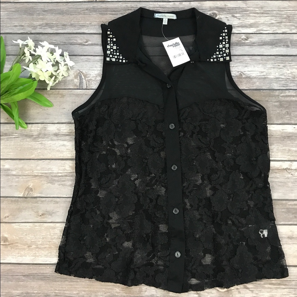 Black collar button-up