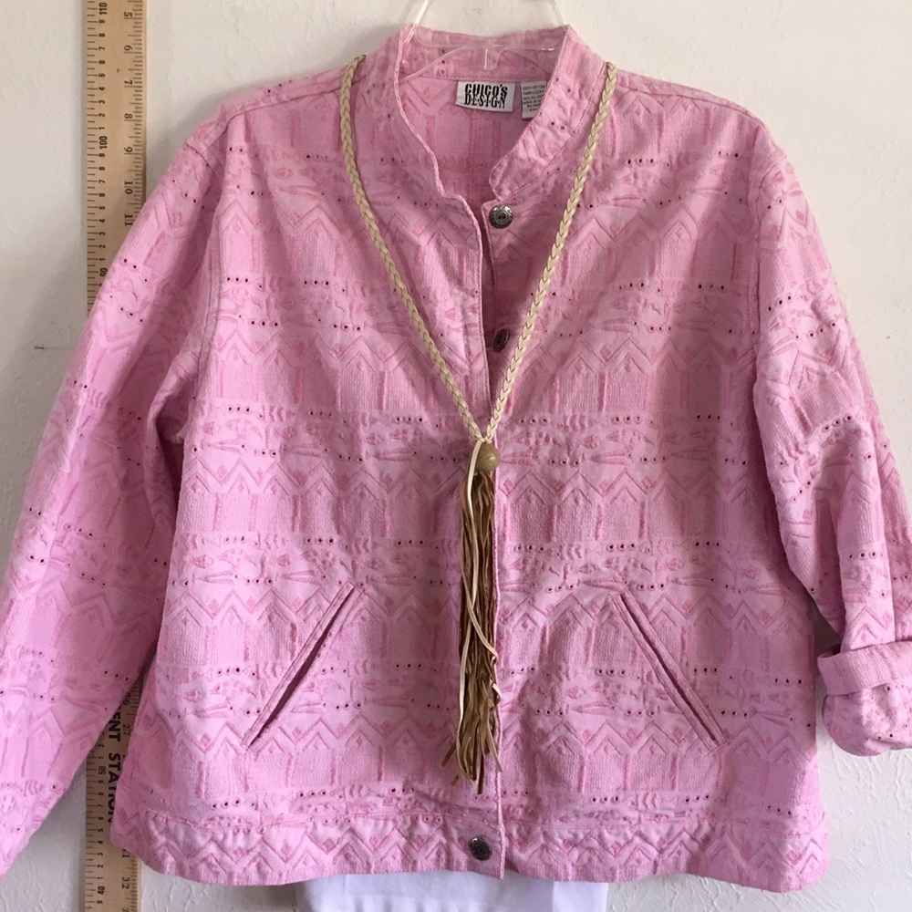 Chicos 3 denim pink embroidered jacket medium