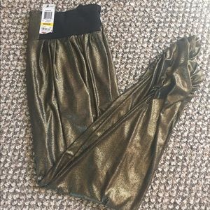 NWT gold silky pants with front zipper