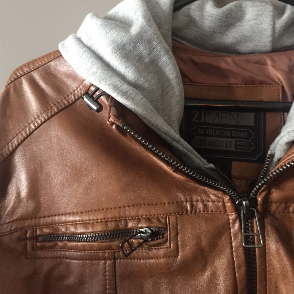 21Men brown leather jacket + hoodie!