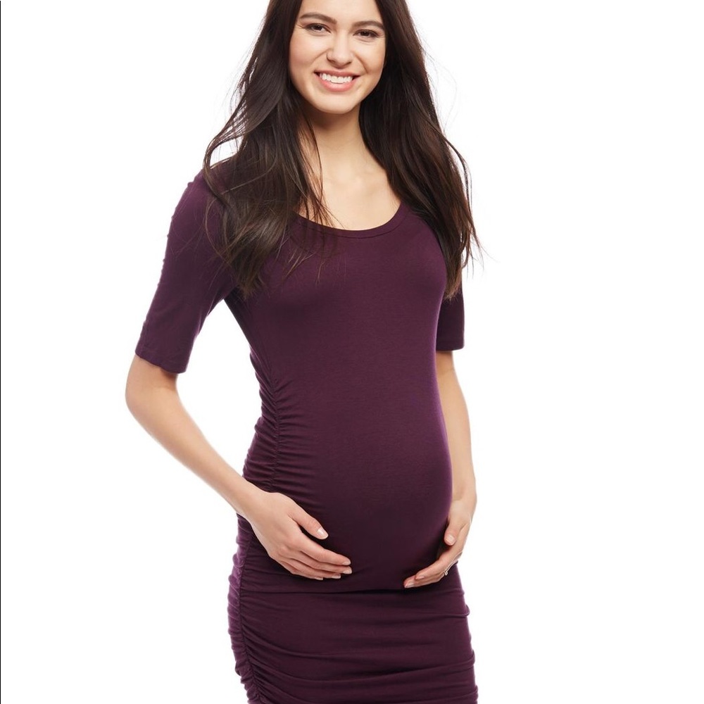 Side Ruched Maternity Dress- Solid Plum