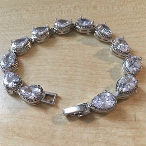 Diamond cz bracelet prom silver pearl 7" new brida