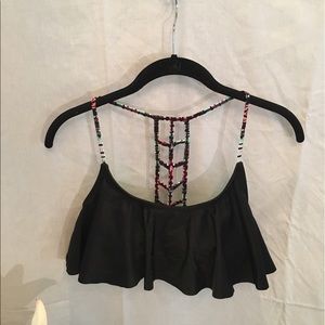 Ruffle, geometric halter bikini top