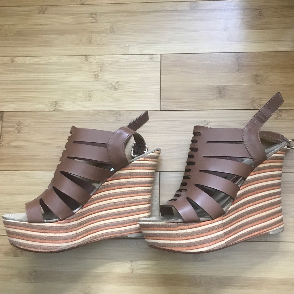 ANNA LUZ- Brown Leather Heels Wedge Sandals