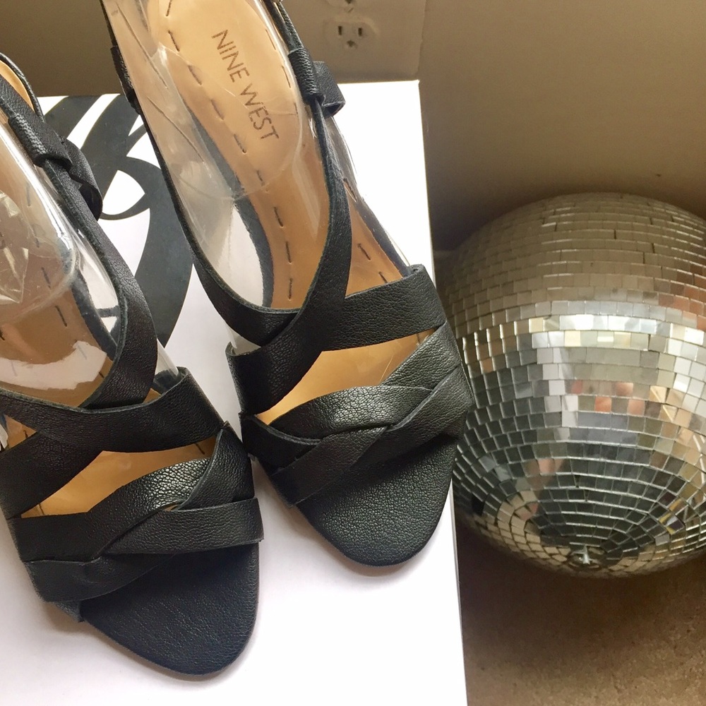 BRAND NEW Black leather strap sandals