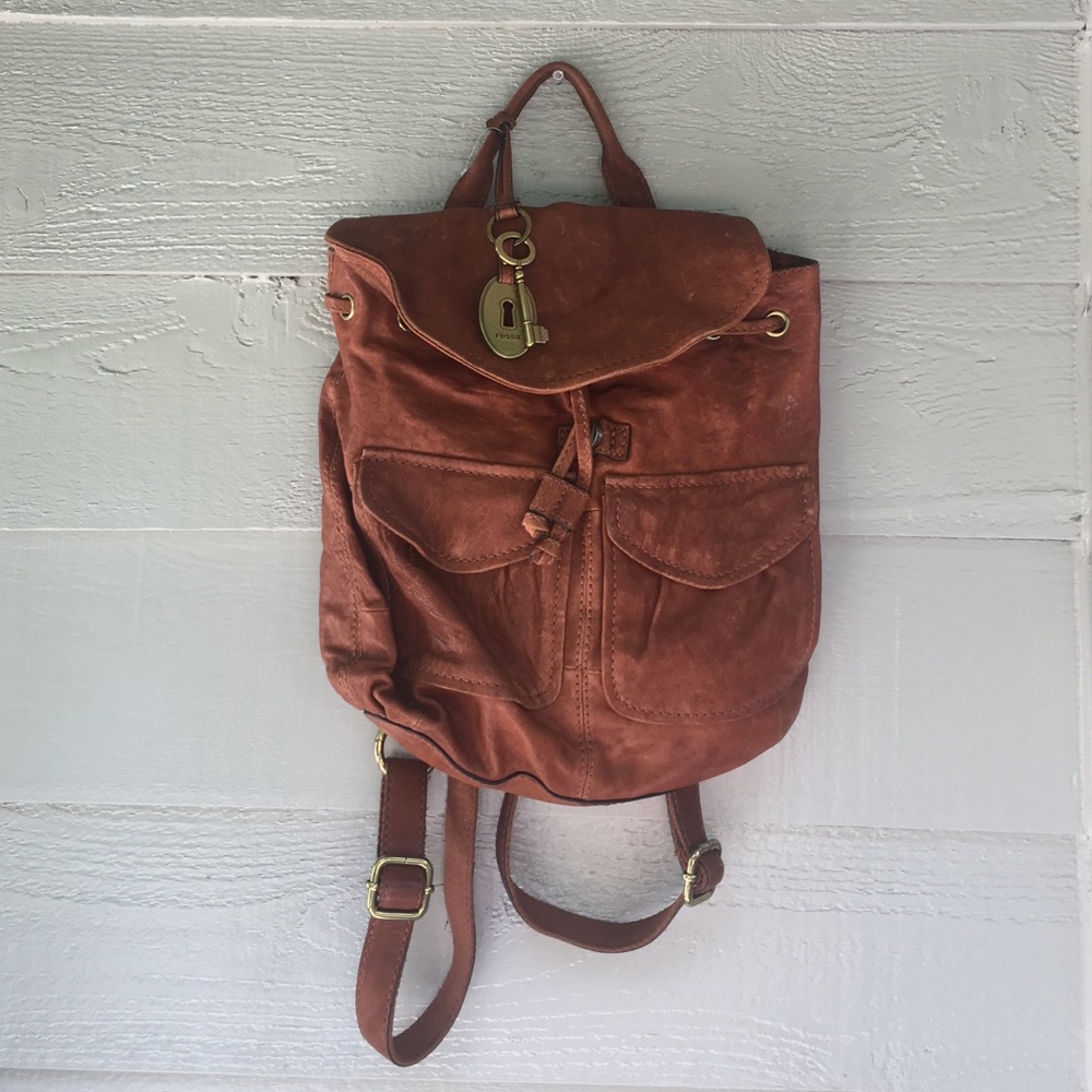 Fossil | Vintage faux brown leather backpack bag