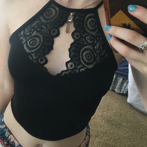 Black Lace Crop Top Charlotte Russe