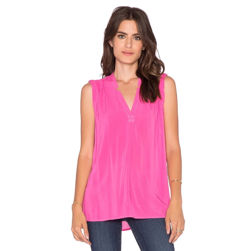 Splendid Rayon Voile V Neck Hot Pink Top Sz XS