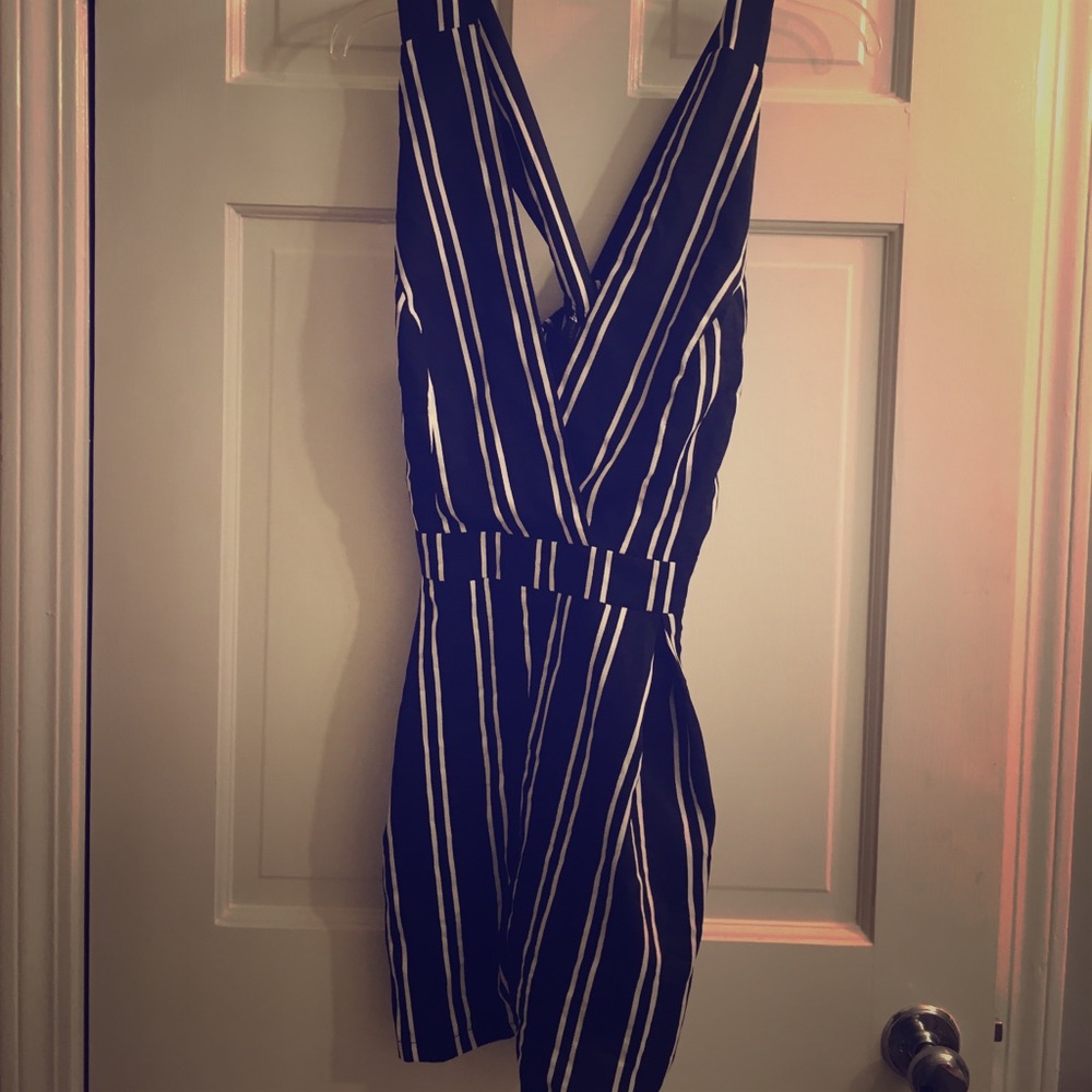 Black and white striped romper