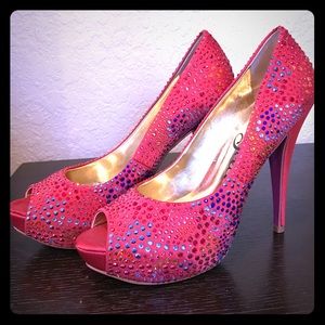 Sexy Jeweled Sergio Selcer Peep-Toe Heels