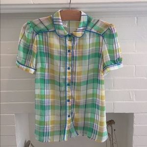 Alice Moon green yellow plaid blouse - small